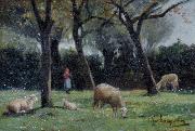unknow artist Shepherdess with sheep oil painting picture wholesale